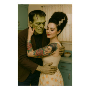 Frankenstein and Bride MCM Art Poster