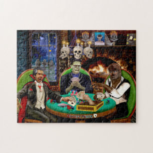 Frankenstein and Dracula Halloween Monster Poker  Jigsaw Puzzle