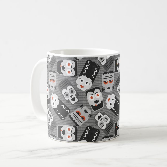 Frankenstein and spooky friends - black, white and coffee mug (Front Left)