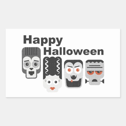 Frankenstein and spooky friends _ black white and rectangular sticker