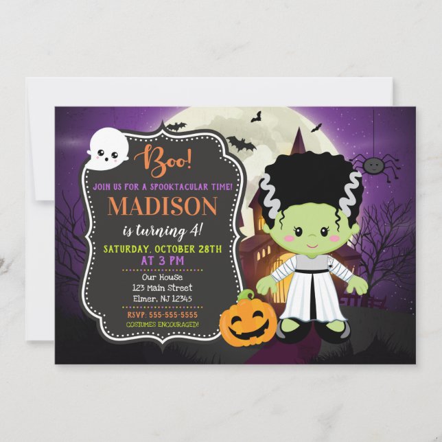 Frankenstein Bride Halloween Birthday Invitation (Front)