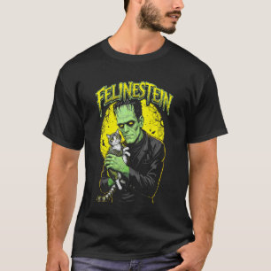 Frankenstein Cat Lover Felinestein Funny Halloween T-Shirt