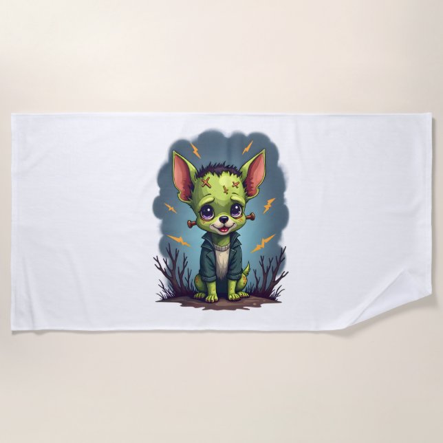Frankenstein Chihuahua Shock Beach Towel (Front)