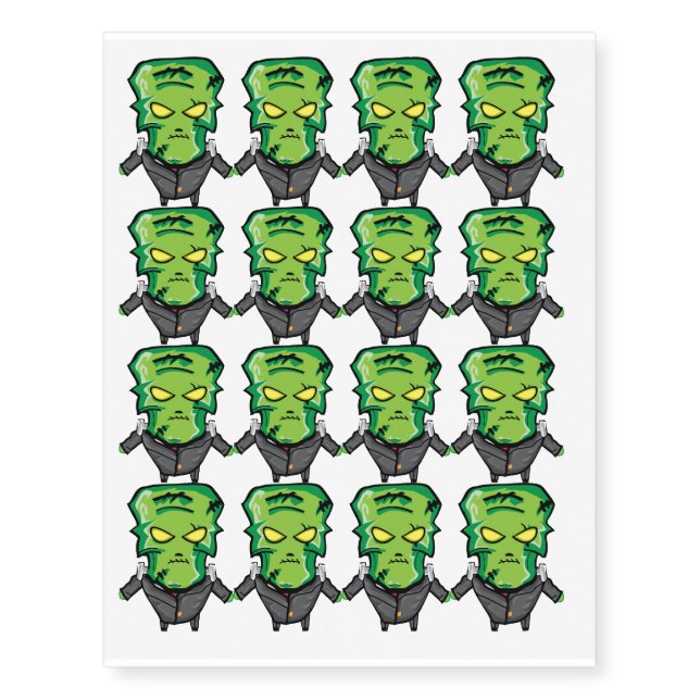 Frankenstein Cute Halloween Design Temporary Tattoos (Front)