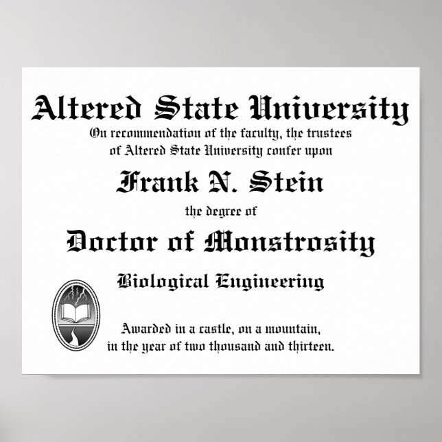 Frankenstein Diploma poster (Front)