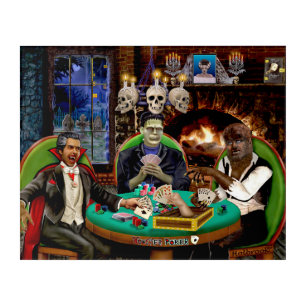 FRANKENSTEIN & DRACULA''S HALLOWEEN MONSTER POKER ACRYLIC PRINT