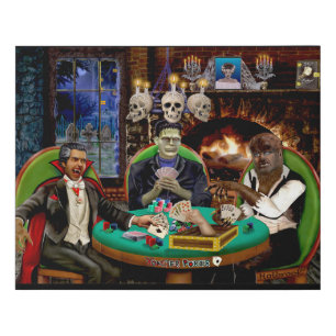 FRANKENSTEIN & DRACULA'S HALLOWEEN MONSTER POKER FAUX CANVAS PRINT