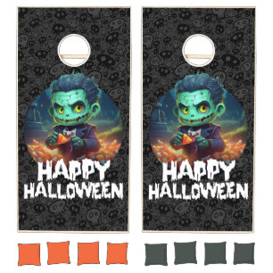 Frankenstein Eating Candy Happy Halloween Cornhole Set