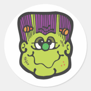frankenstein face cartoon classic round sticker