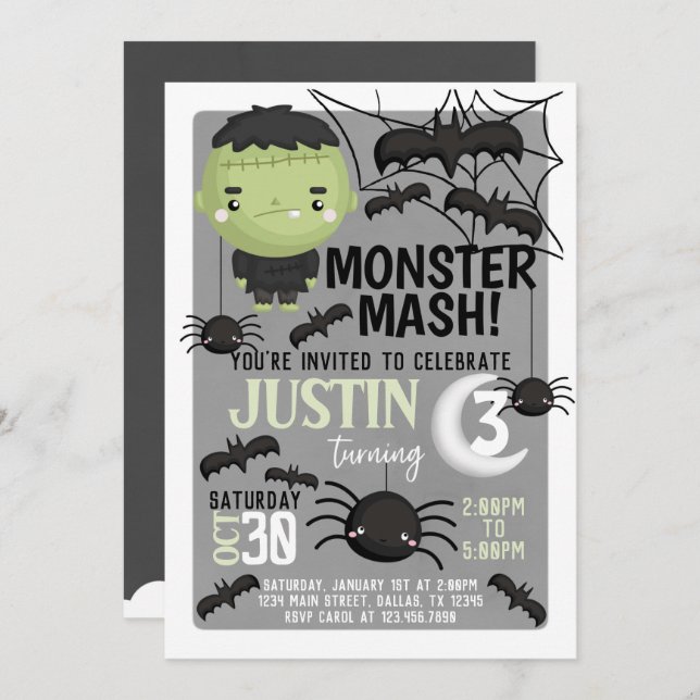 Frankenstein Halloween Birthday Party Invitation (Front/Back)