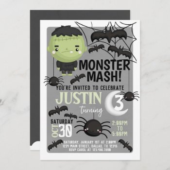 Frankenstein Halloween Birthday Party Invitation by PerfectPrintableCo at Zazzle