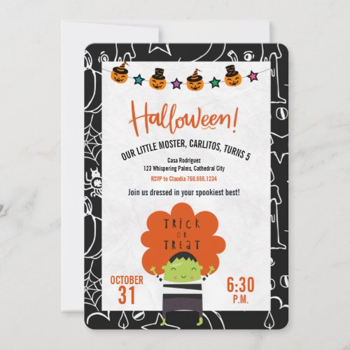 Frankenstein Halloween Birthday Party Invitation