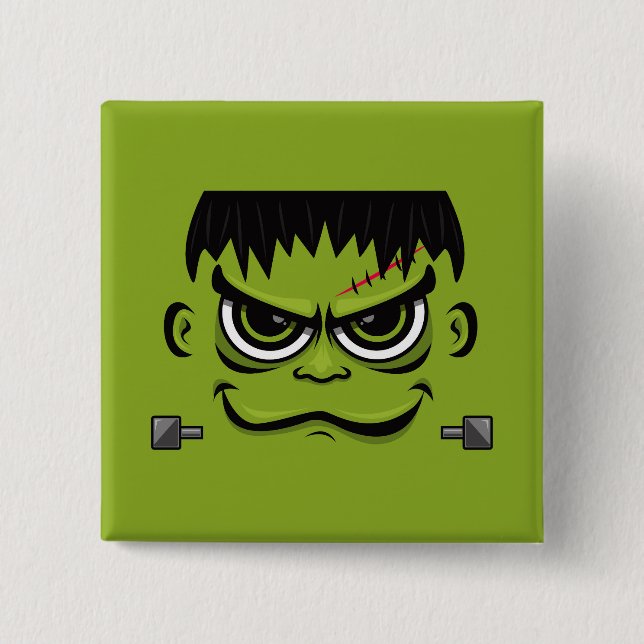 Frankenstein Halloween Face Button (Front)