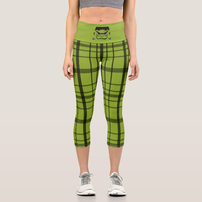 Frankenstein Halloween Face Capri Leggings (Front)