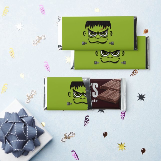 Frankenstein Halloween Face Hershey Bar Favors (Front)