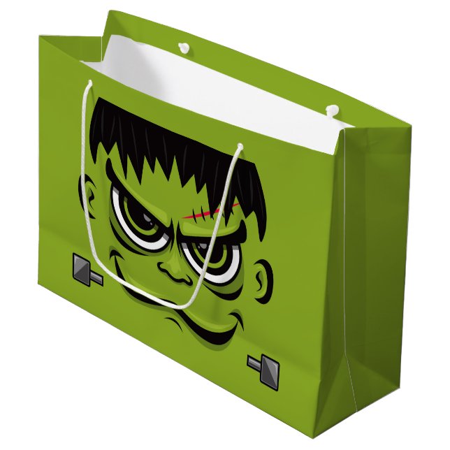 Frankenstein Halloween Face Large Gift Bag (Front Angled)