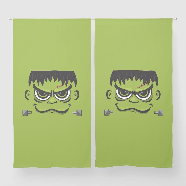 Frankenstein Halloween Face Sheer Curtains (Pair)
