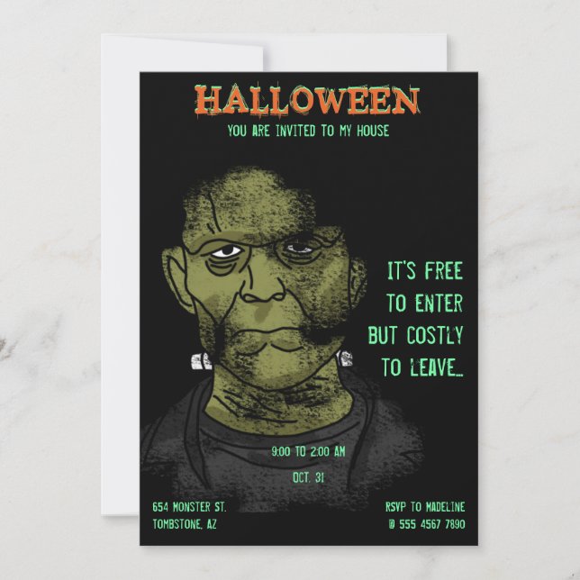 Frankenstein Halloween Monster Dangerous Party Invitation (Front)