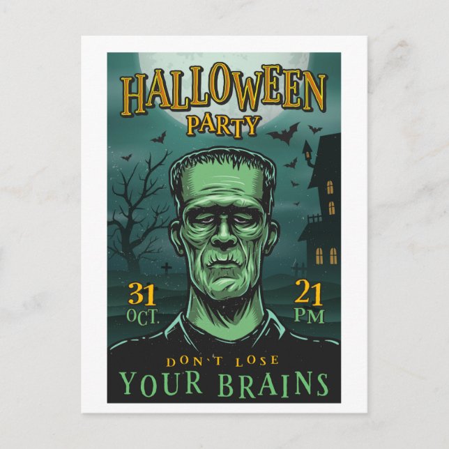 Frankenstein Halloween Party Postcard (Front)
