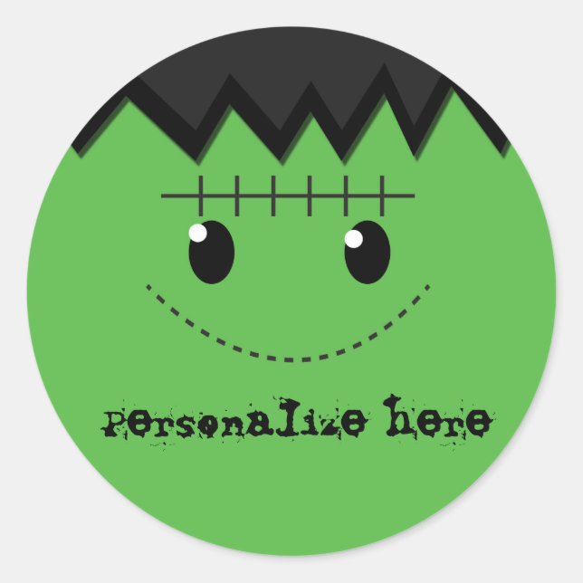 Frankenstein Halloween Personalized Party Sticker (Front)