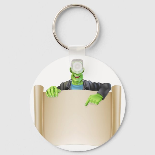 Frankenstein Halloween Sign Scroll Keychain (Front)
