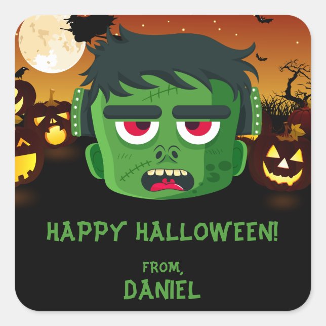 Frankenstein Halloween Square Sticker (Front)