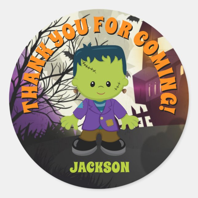 Frankenstein Halloween Stickers Kids Personalized (Front)