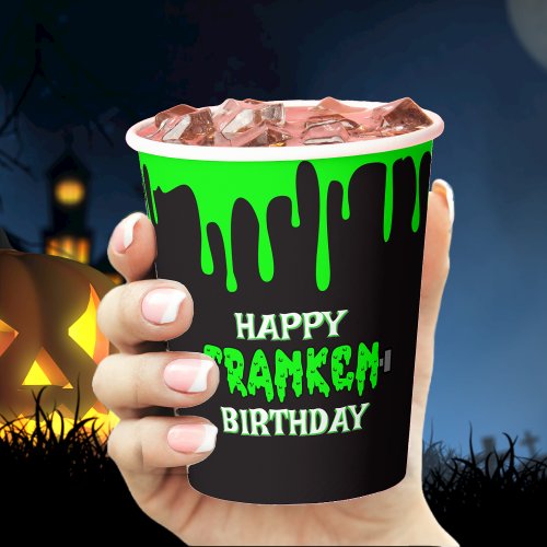 Frankenstein Happy Birthday Halloween Green Slime Paper Cups