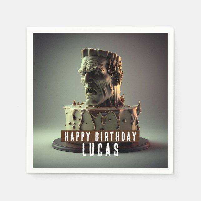 Frankenstein Head Birthday  Chocolate Cake -  Napkins (Front)