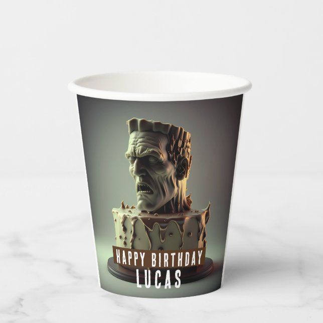 Frankenstein Head Birthday  Chocolate Cake -  Paper Cups (Front)