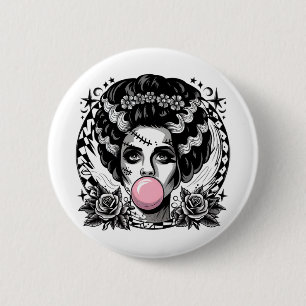 Frankenstein Monster And Bride Bubble Gum Funny Ha Button