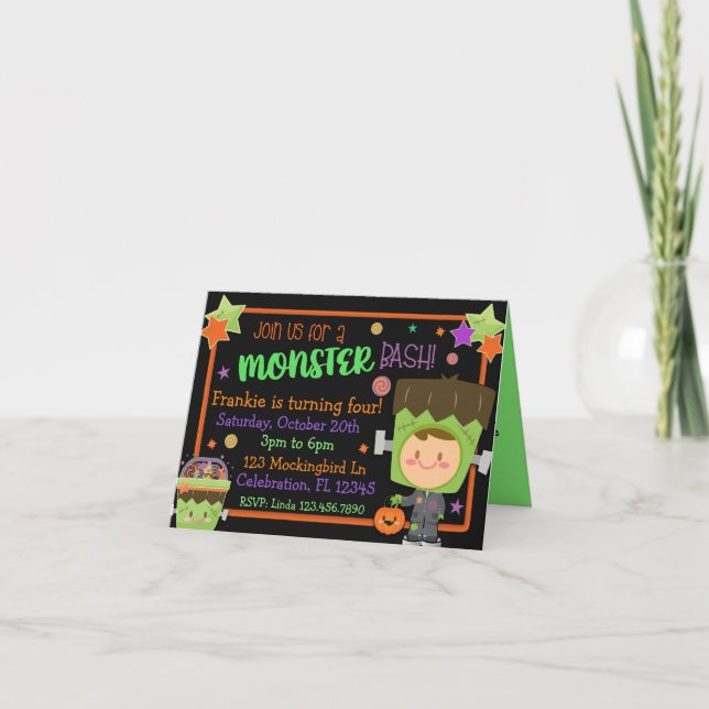 Frankenstein Monster Bash Halloween Birthday Invitation (Front)