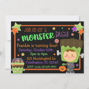 Frankenstein Monster Bash Halloween Birthday Invitation