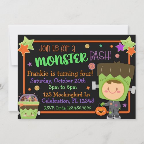 Frankenstein Monster Bash Halloween Birthday Invitation