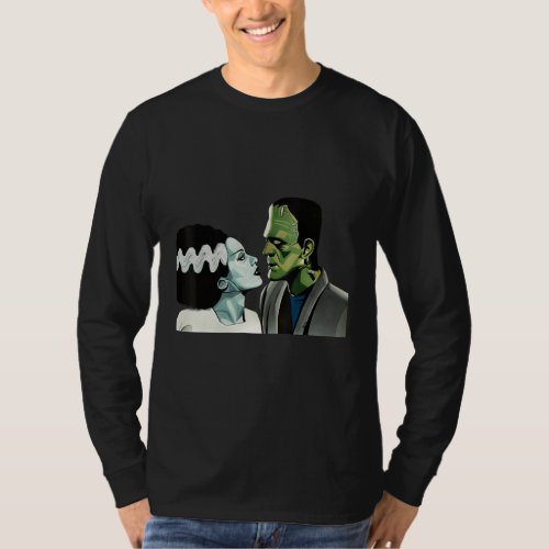 Frankenstein Monster  Bride Romantic Kiss Scene T_Shirt