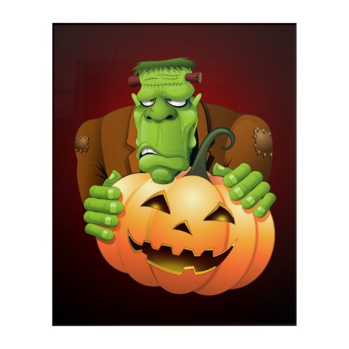 Frankenstein Monster Cartoon with Pumpkin Acrylic Print