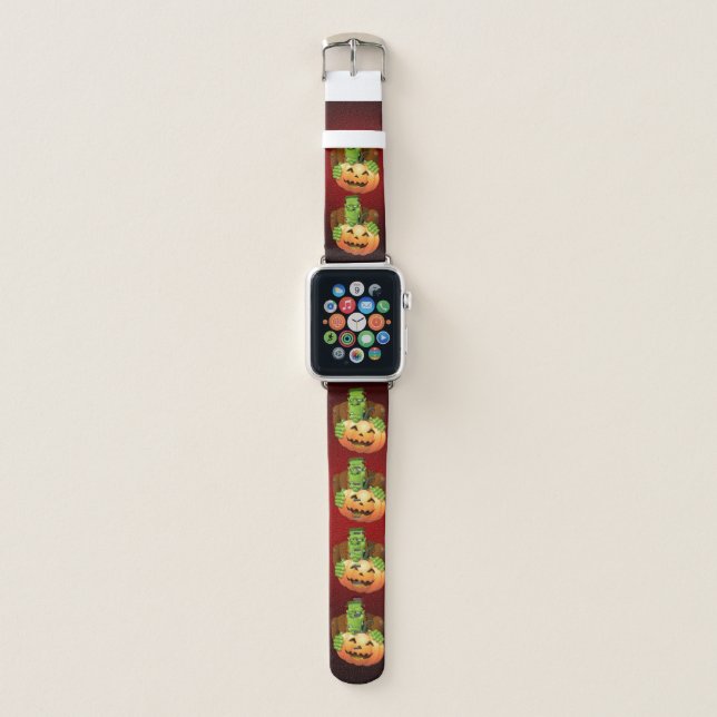 Frankenstein Monster Cartoon with Pumpkin Apple Watch Band (Front)