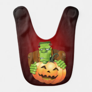 Frankenstein Monster Cartoon with Pumpkin Baby Bib