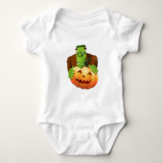 Frankenstein Monster Cartoon with Pumpkin Baby Bodysuit