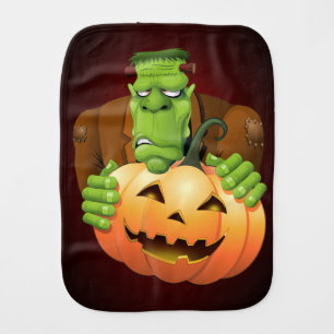 Frankenstein Monster Cartoon with Pumpkin Baby Burp Cloth