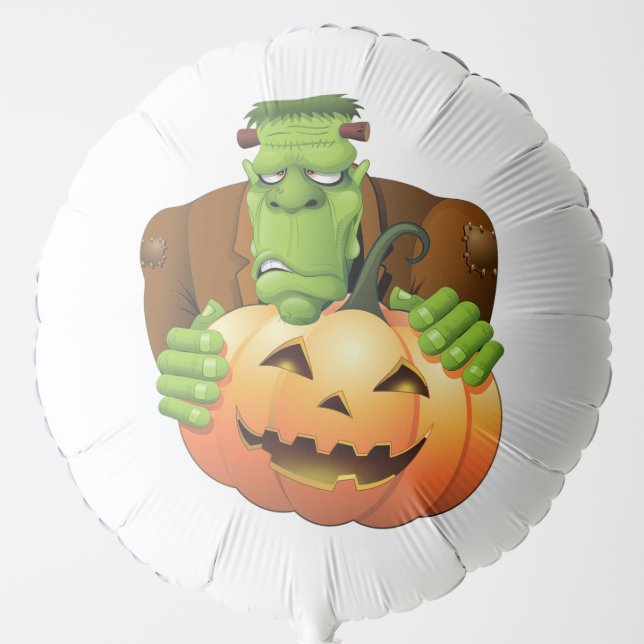 Frankenstein Monster Cartoon with Pumpkin Balloon (Front)