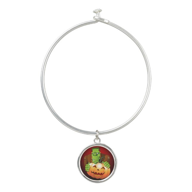 Frankenstein Monster Cartoon with Pumpkin Bangle Bracelet (Front)