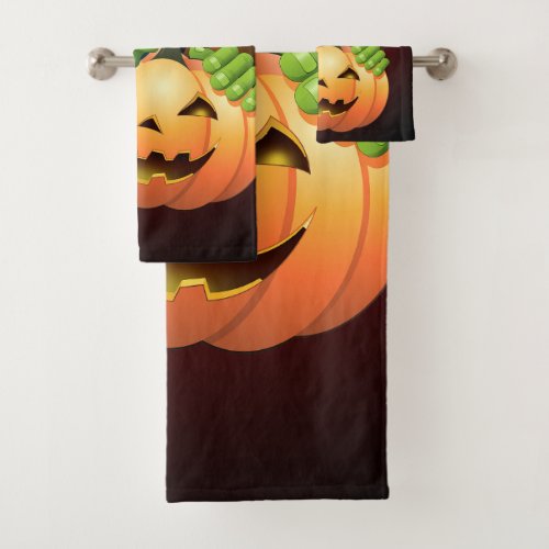 Frankenstein Monster Cartoon with Pumpkin Bath Towel Set