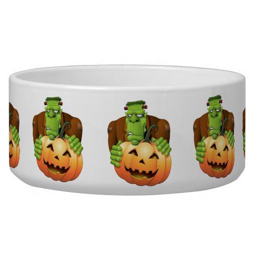 Frankenstein Monster Cartoon with Pumpkin Bowl