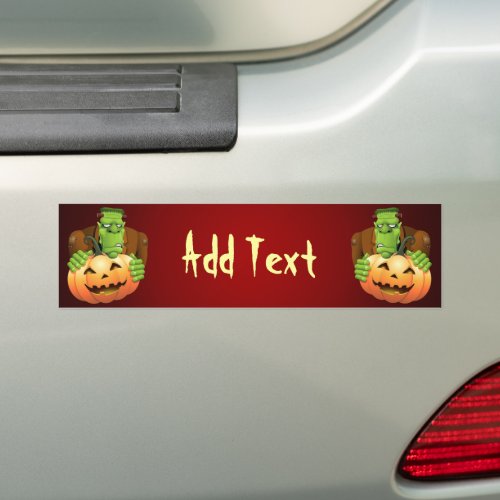 Frankenstein Monster Cartoon with Pumpkin Bumper Sticker