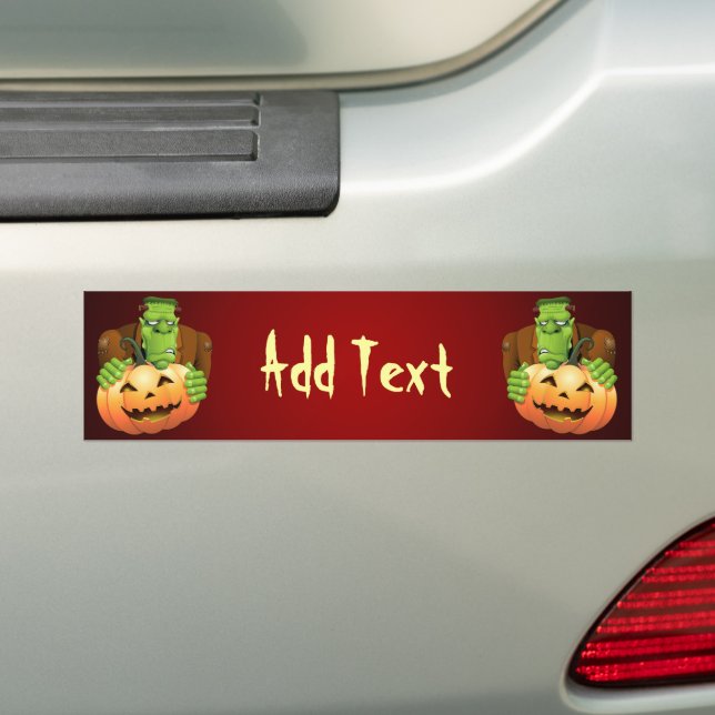 Frankenstein Monster Cartoon with Pumpkin Bumper Sticker (On Car)
