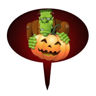 Frankenstein Monster Cartoon with Pumpkin Cake Topper