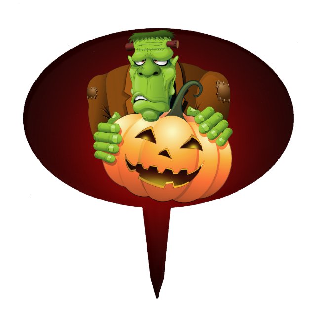 Frankenstein Monster Cartoon with Pumpkin Cake Topper (Front)