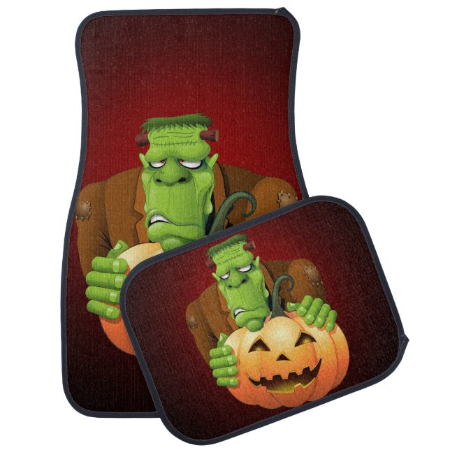 Frankenstein Monster Cartoon with Pumpkin Car Floor Mat (Set)
