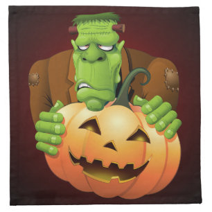Frankenstein Monster Cartoon with Pumpkin Cloth Napkin